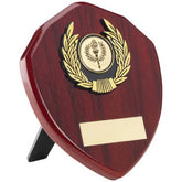 ROSEWOOD SHIELD AND GOLD TRIM ASSEMBLED TROPHY (1in CENTRE) - 5in
